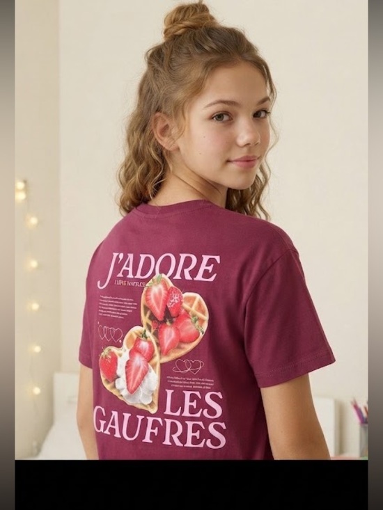 Cat & Jack Other - Cat & Jack Girls “J’Adore Les Gaufres” Berry Pink Graphic Tee Shirt Size L NWT